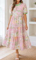 Pink Floral Tiered Dress