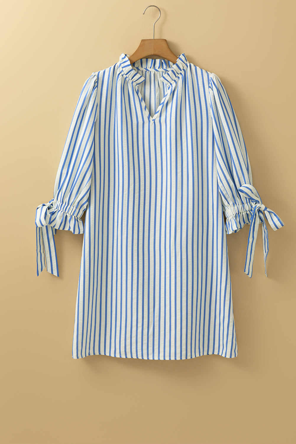 Blue Stripe Knotted Sleeve Dress