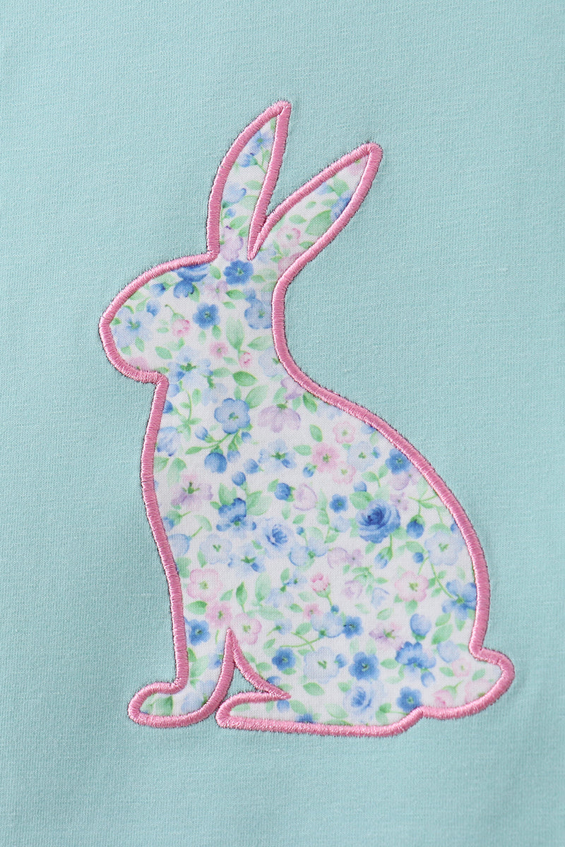 Green bunny applique shorts set