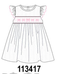 White Bow Smocked Jacquard Dress
