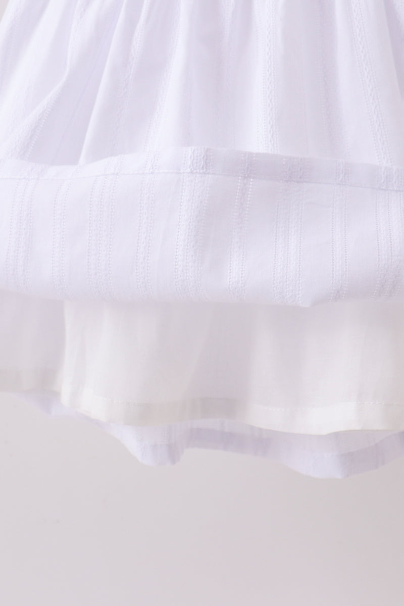 White Bow Smocked Jacquard Dress