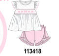 White Bow Smocked Jacquard Ruffle Shorts Set