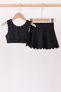 Black Scalloped Yoga Skorts Set