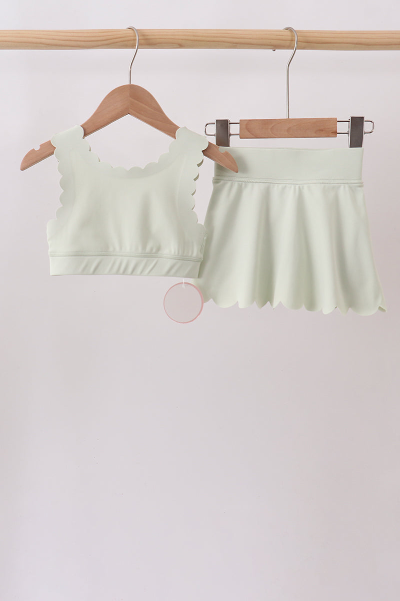 Green Scalloped Yoga Skorts Set