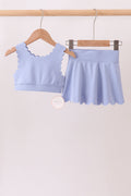 Violet Scalloped Yoga Skorts Set