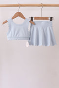 Blue Scalloped Yoga Skorts Set