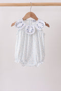 Blue Floral Embroidered Bubble