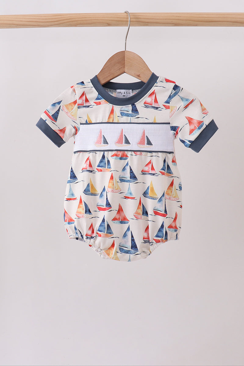 Blue Sailboat Smocked Bubble