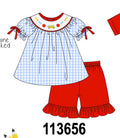 Blue School Bus Smocked Gingham Ruffle Shorts Set