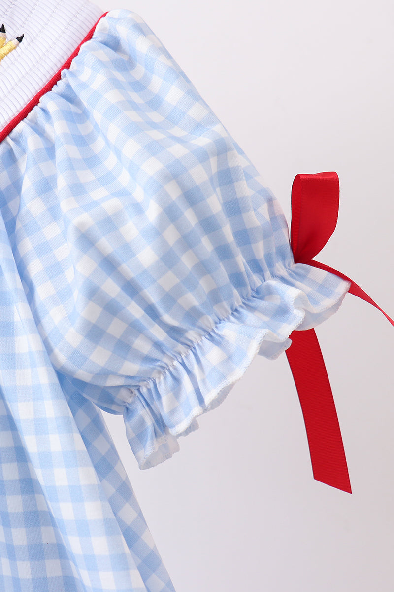 Blue School Bus Smocked Gingham Dress