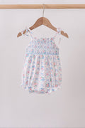 Blue Floral Smocked Bubble