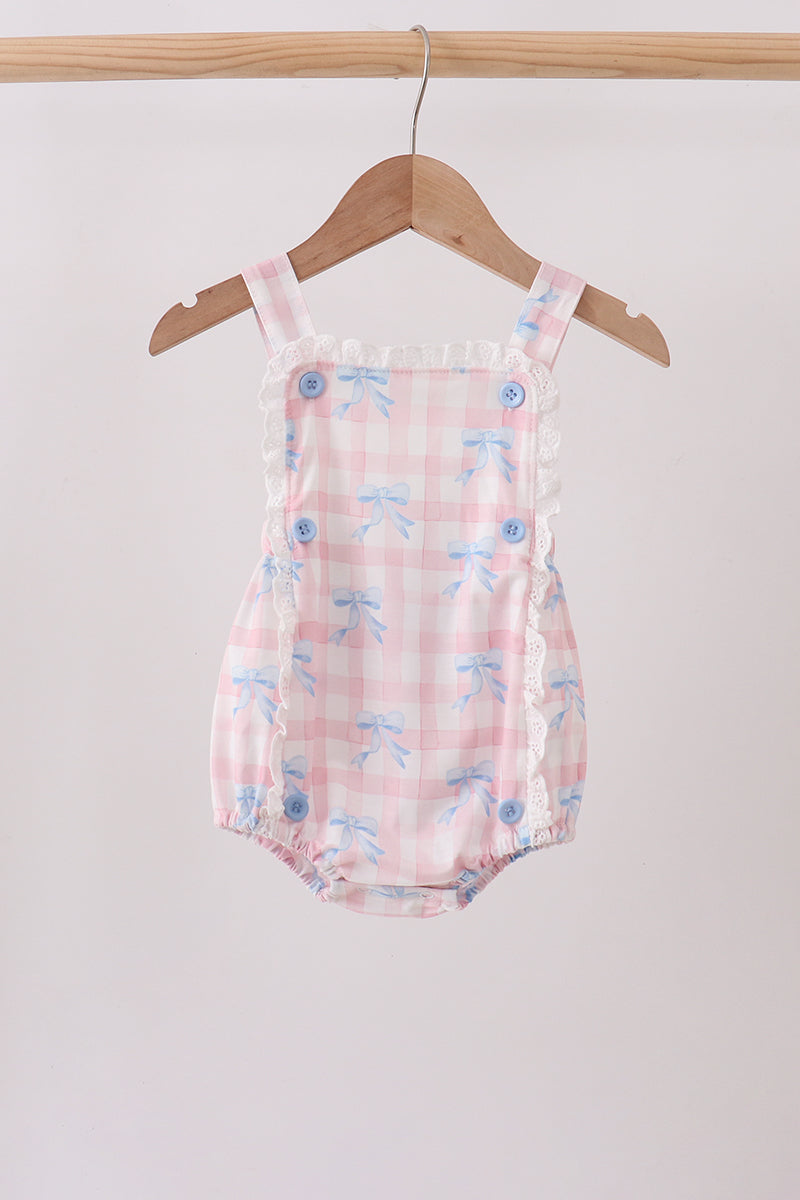 Pink Gingham Bow Print Lace Bubble