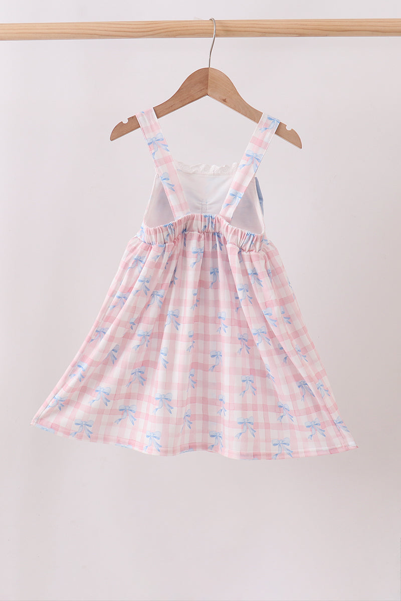 Pink Gingham Bow Print Dress