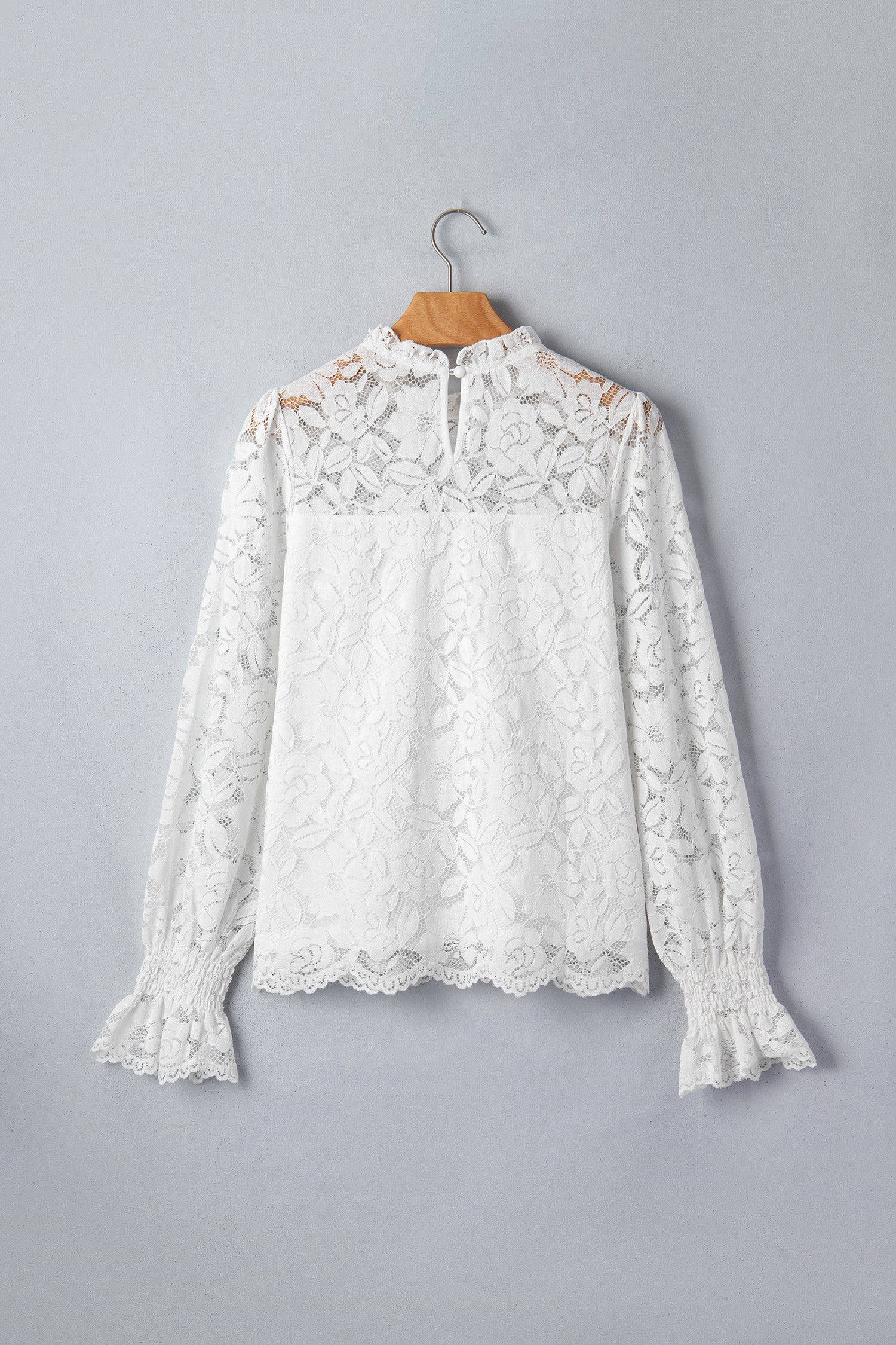 White Ruffled Sheer Lace Blouse