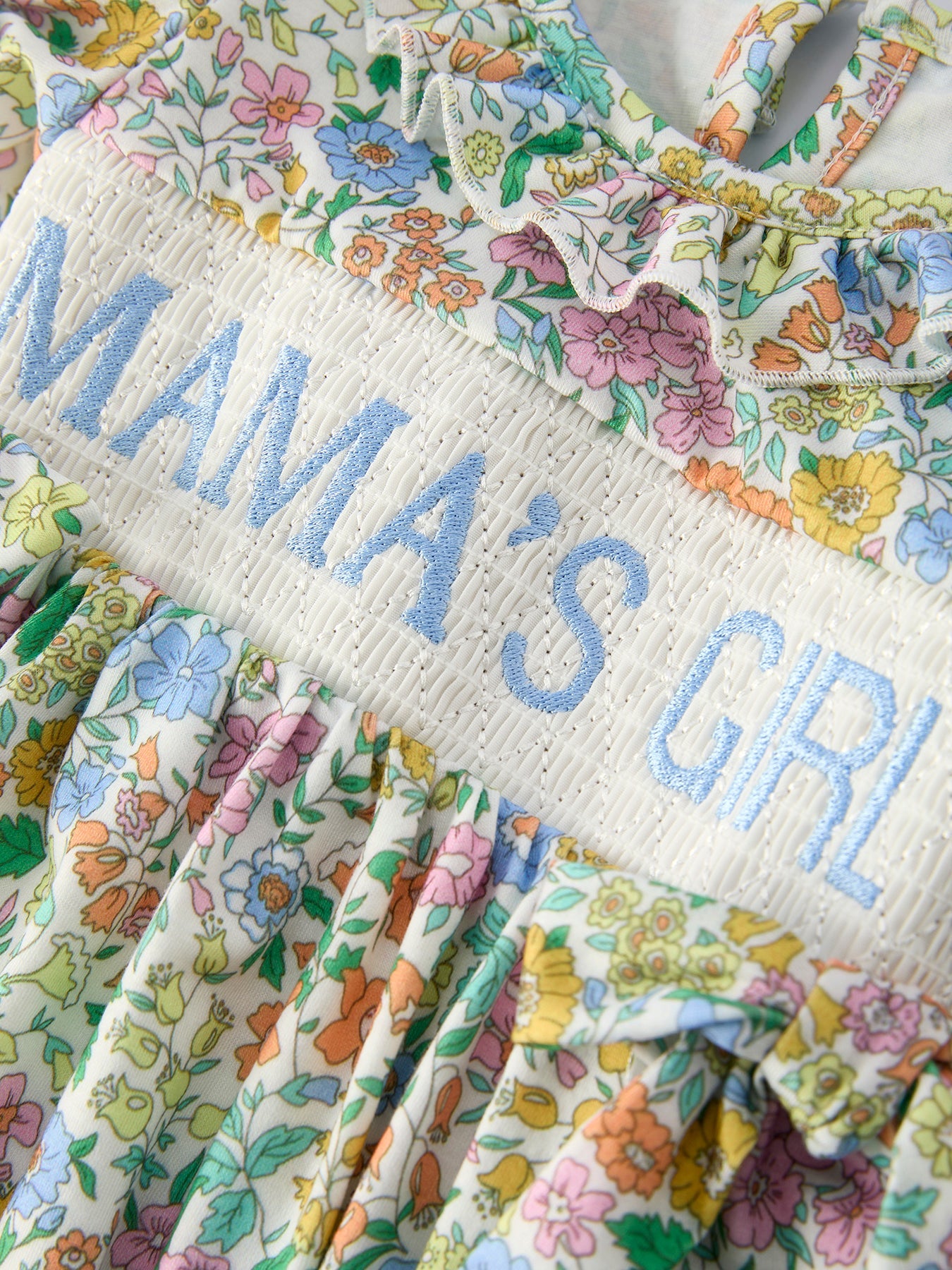"MAMA'S GIRL" Embroidered Smocked Girls' Romper