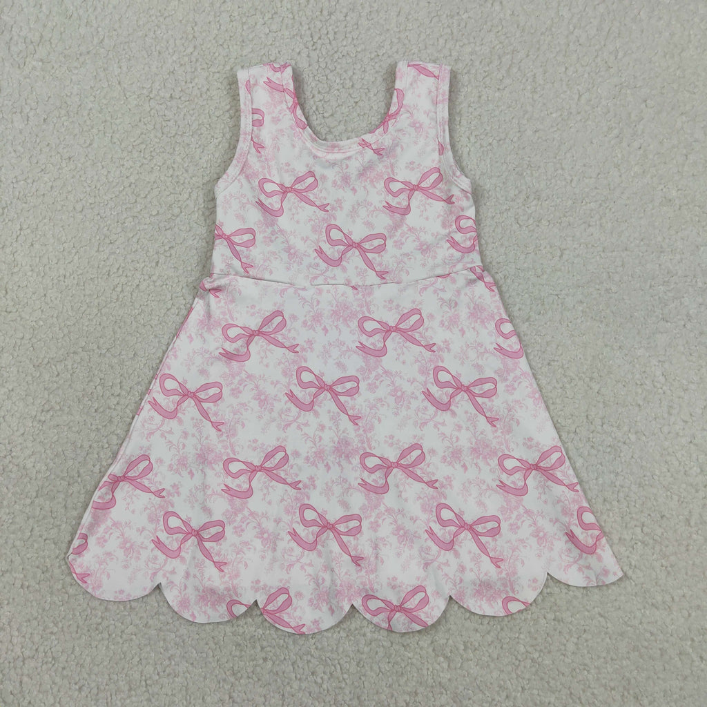 Pink Performance Bow Print Scalloped Dress