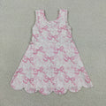 Pink Performance Bow Print Scalloped Dress