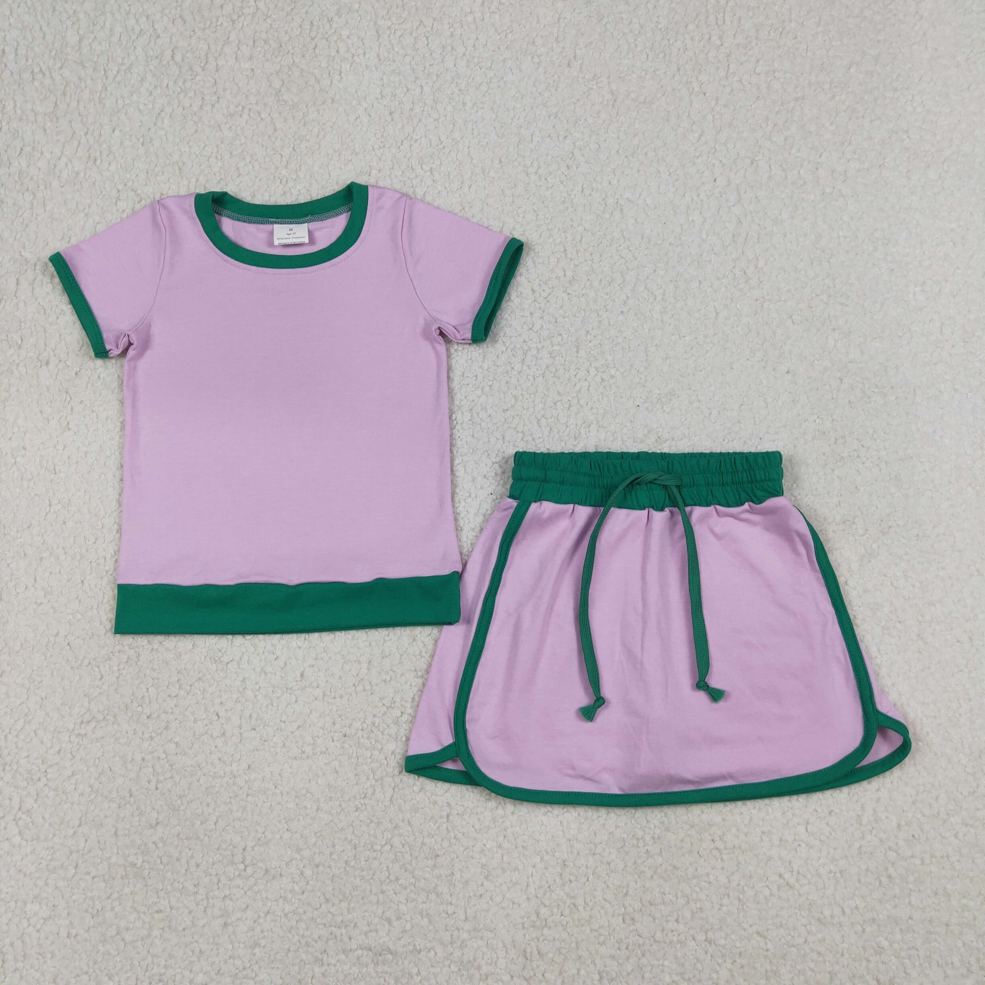 Pink color block Ringer Skorts Set