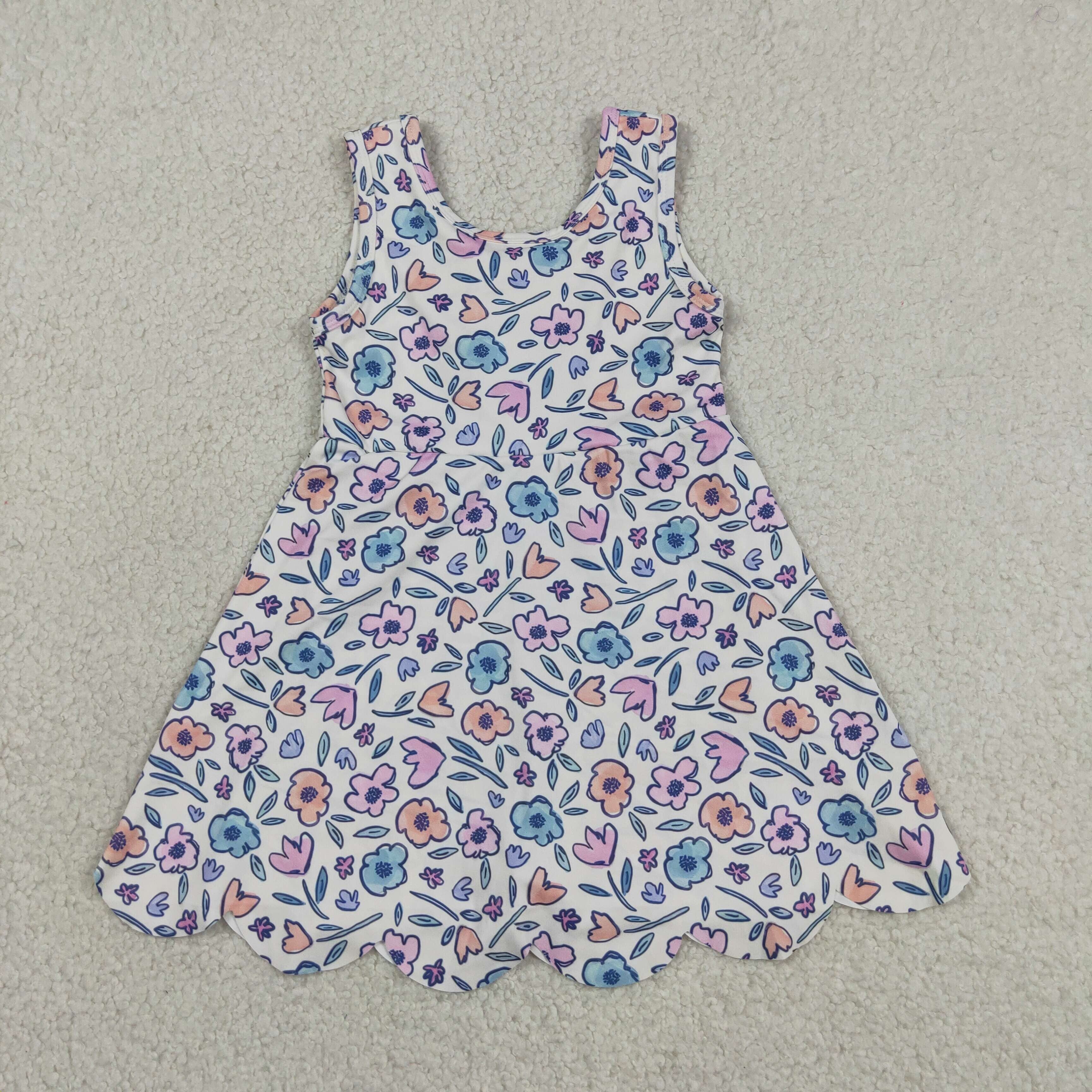 Floral Performance Scalloped Tank Dress