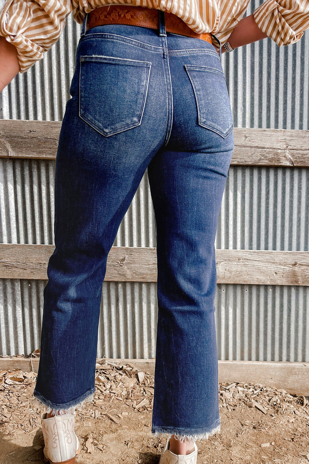 Dark Wash Raw Hem Jeans RTS