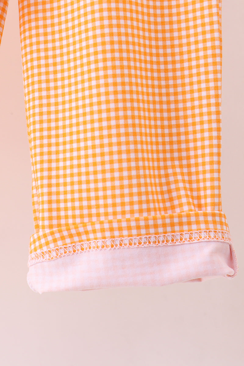 Premium Orange Tennessee football embroidery gingham pants set