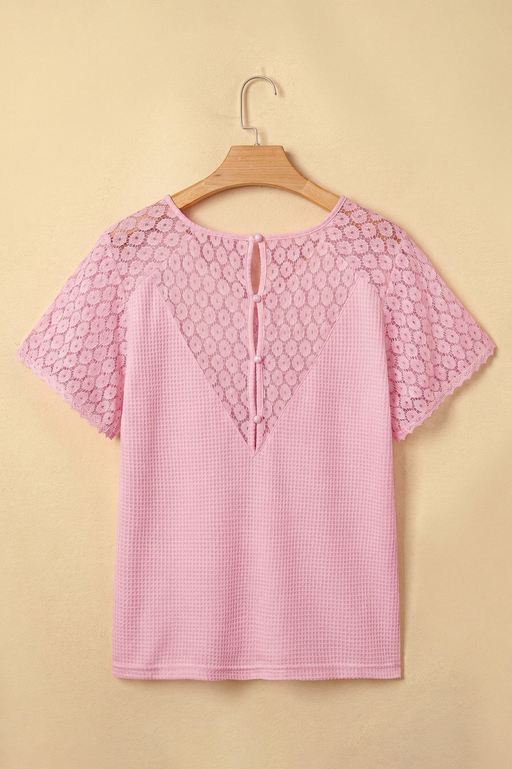 Pink Lace Waffle Knit Blouse
