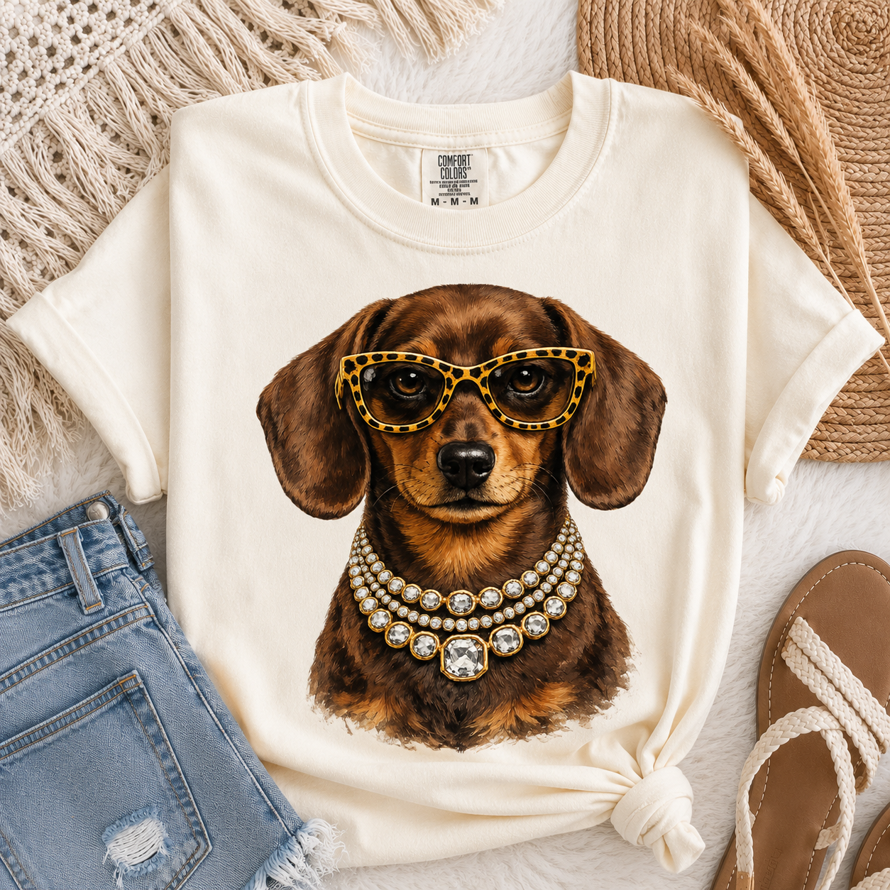 Rhinestone Necklace Dachshund Tee.