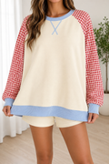 Beige Plaid Colorblock Sweatshirt