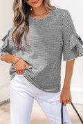 Black Plaid Bow Ruffled Blouse New RTS