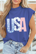 Blue Mixed Pattern USA Mock Neck