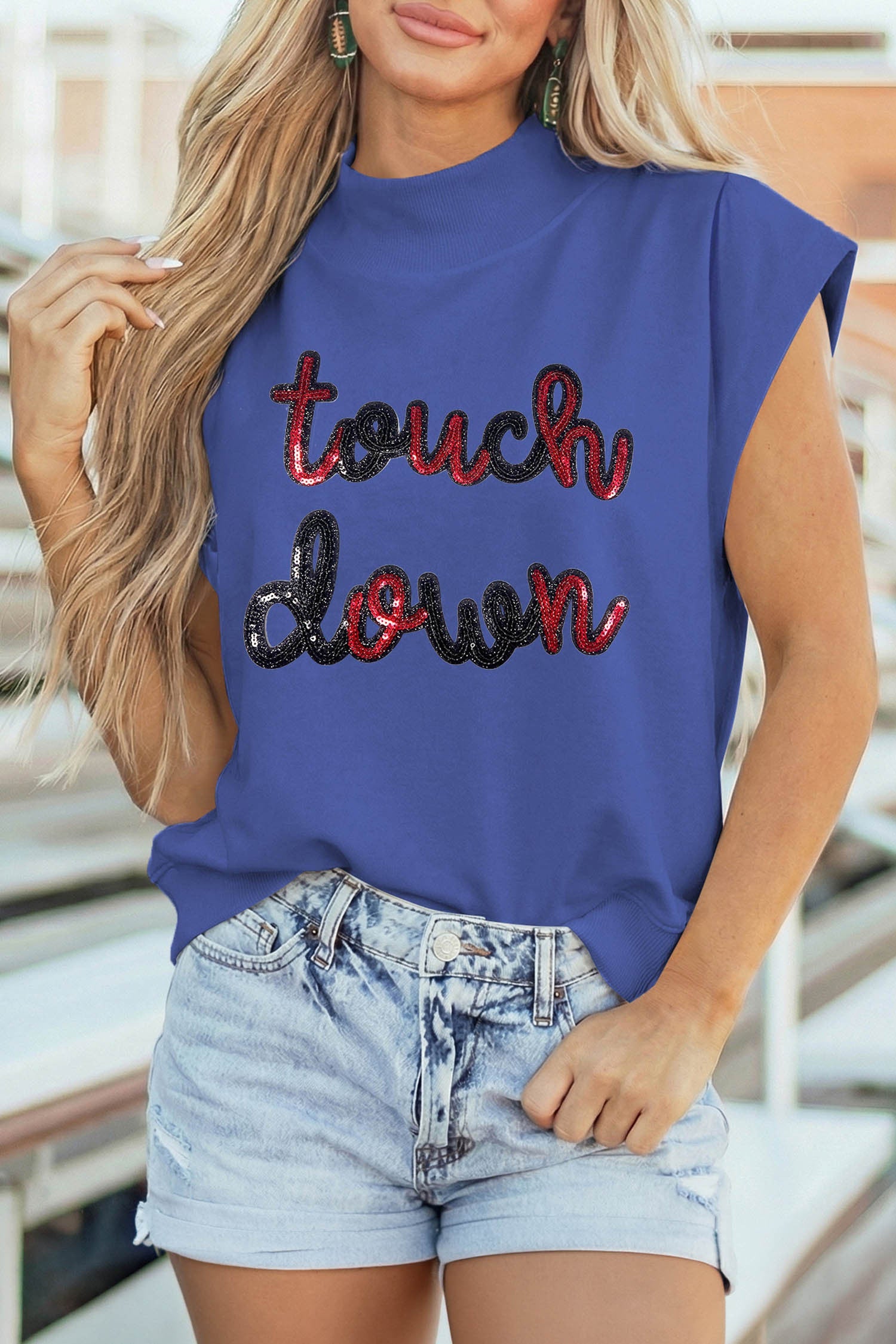 Blue Touch Down High Neck Top