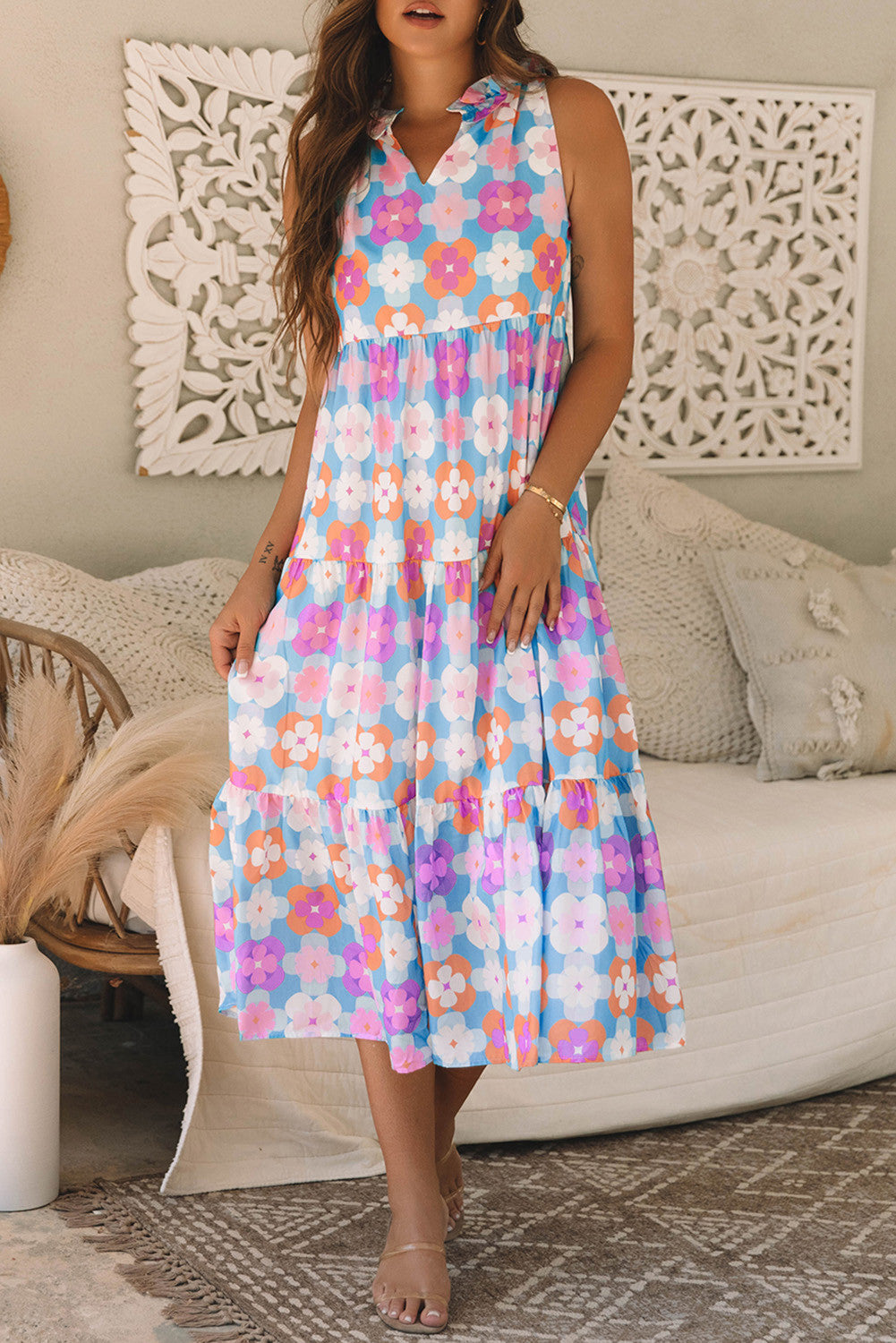 Blue Floral Frilly Dress