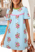 Blue Floral Ricrac Dress
