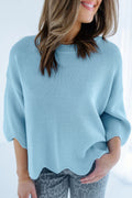 Blue Scalloped Sweater Top