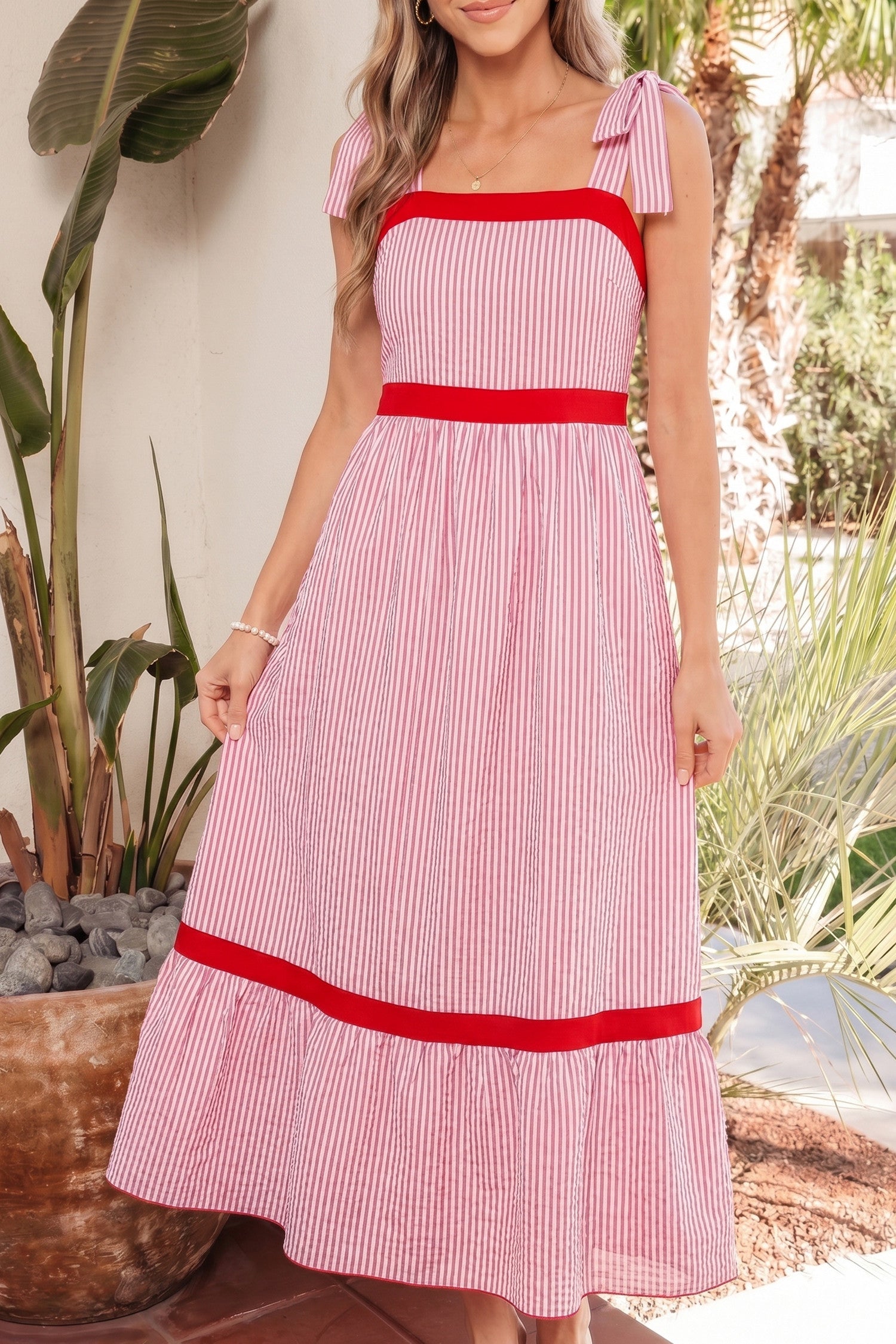 Bow Knot Stripe Maxi Dress