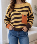 Brown Stripe Colorblock Sweater