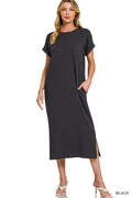 Round-Neck Midi Dress Zenana New RTS