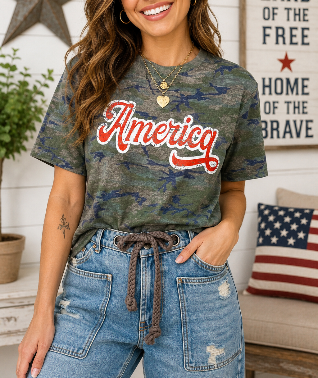 Camo America Patriotic Top