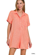 Mineral Wash Half Button Romper Zenana RTS