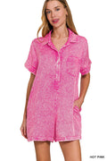 Mineral Wash Half Button Romper Zenana New RTS