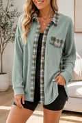 Green Plaid Patchwork Shacket