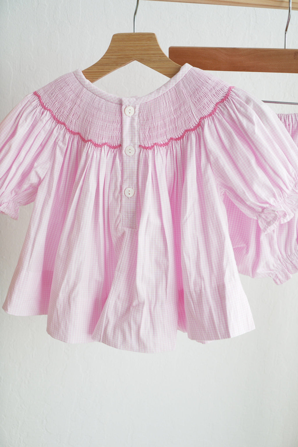 Pink christmas tree hand smocked bloomer set