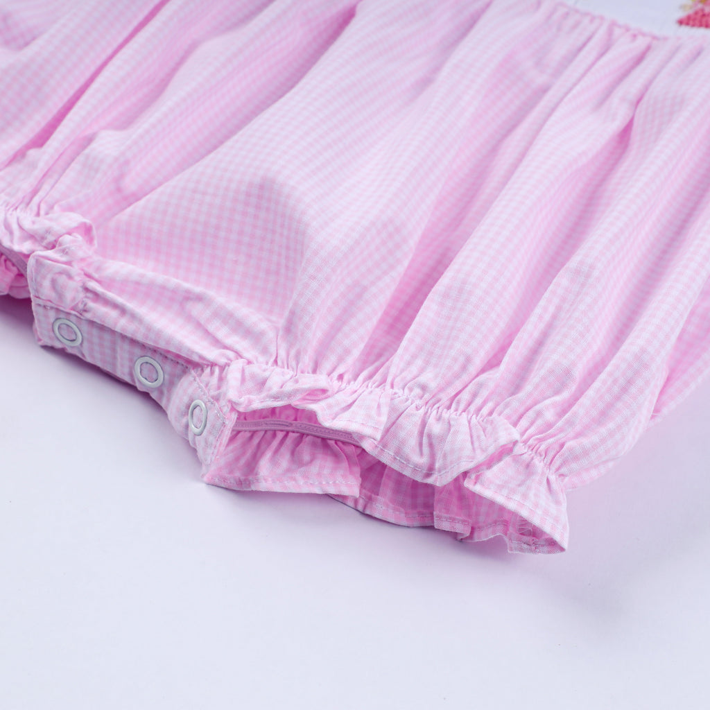 Pink princess hand smocked plaid bubble