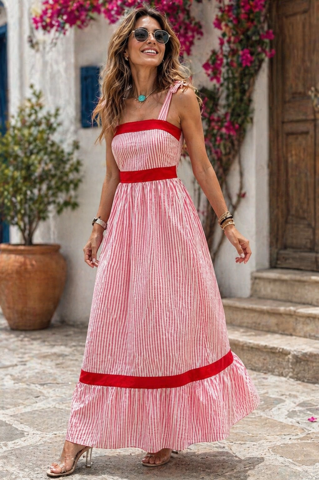 Bow Knot Stripe Maxi Dress RTS