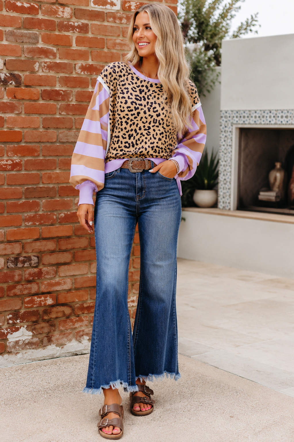Stripe Leopard Pullover