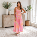Pink Floral Shirred Dress