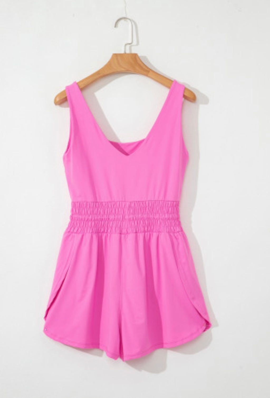 Sachet Pink Plain Sleeveless Loop Drawstring Cinched Waist Romper