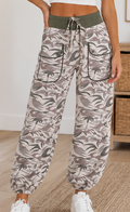 Khaki Camo Drawstring Cargo Pants