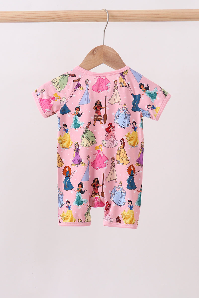 Pink character bamboo romper