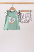 Sage Chicken Applique Bloomer Set